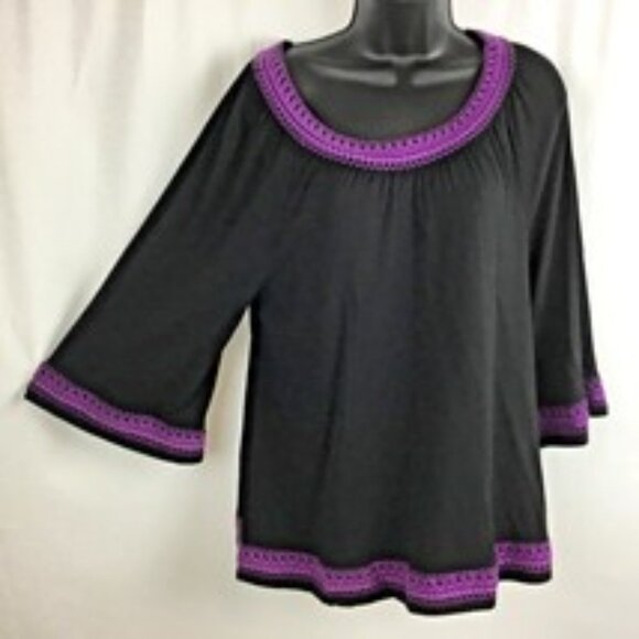 INC.INTERNATIONAL CONCEPTS Black w/Embroidered 3/4 Bell Sleeve Smock Sz XL GUC - Picture 2 of 8